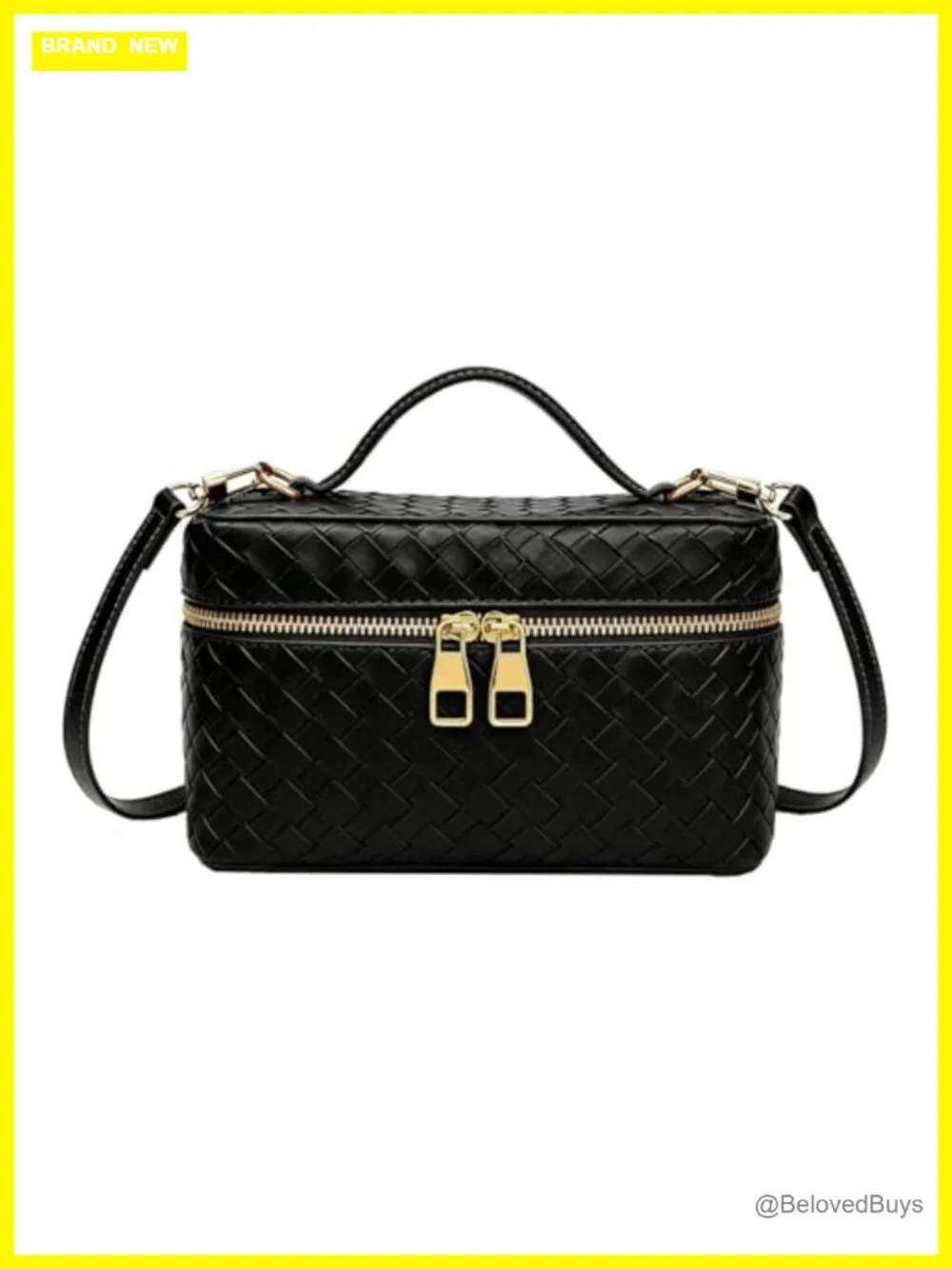 Woven Square Box Crossbody Purse Mini Satchel Faux Leather